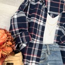 S-M Navy Everyday Casual Oversized Long Sleeve Flannel
