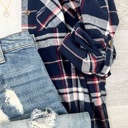 S-M Navy Everyday Casual Oversized Long Sleeve Flannel
