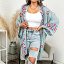 One Size Fits Most Baby Blue Elsa Flower Embroidered Cardigan