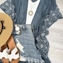One Size Fits Most Denim Eliana Embroidered Cardigan kimono