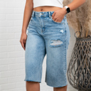 Light Wash Large Adi Distressed Jorts