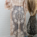 One Size Fits Most Blush Nadia Mesh Embroidered Boho Lace Kimono