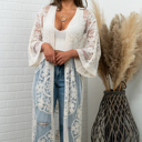One Size Fits Most Ivory Nadia Mesh Embroidered Boho Lace Kimono