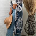 One Size Fits Most Navy Nadia Mesh Embroidered Boho Lace Kimono