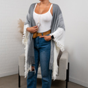 One Size Fits Most Gray/Ivory Brooke Multi-Colored Tasseled Ruana