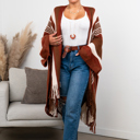 One Size Fits Most Rust Brianna Striped Frayed Edge Ruana