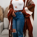 One Size Fits Most Rust Brianna Striped Frayed Edge Ruana