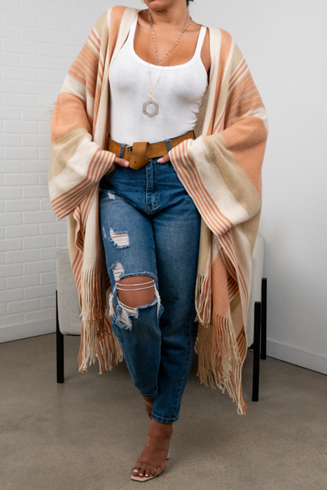 Brianna Striped Frayed Edge Ruana