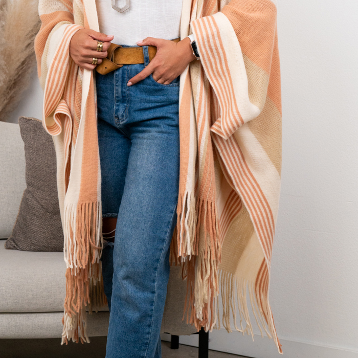 Brianna Striped Frayed Edge Ruana