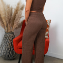 Large Chestnut Brown Lauren Crinkled Plisse 2pc Loungewear Set