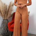 Large Camel Lauren Crinkled Plisse 2pc Loungewear Set