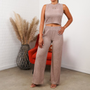 Medium Mocha Mousse Lauren Crinkled Plisse 2pc Loungewear Set