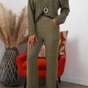 Medium Olive Alice Ribbed Knit Sweater V Neck Loungewear 2 Piece Set