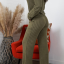 Large Olive Alice Ribbed Knit Sweater V Neck Loungewear 2 Piece Set