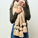 Tan Alba Huge Knitted Pom Tassel Scarf