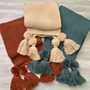 Tan Alba Huge Knitted Pom Tassel Scarf