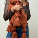 Rust Alba Huge Knitted Pom Tassel Scarf