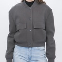 Small Charcoal Laura Cropped Utility Jacket for Women with Front Pockets
