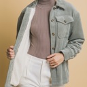 Large Mint Stone Corduroy Button Up Jacket With Sherpa