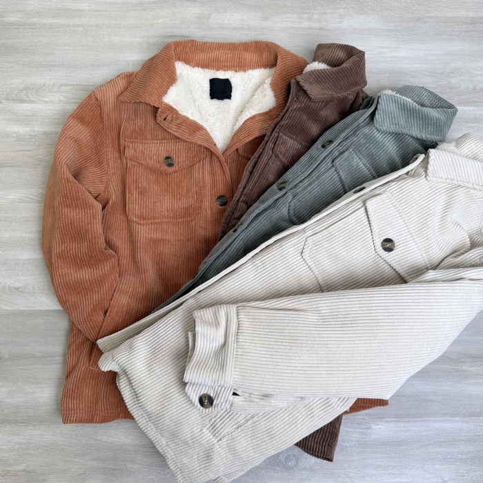 Corduroy Button Up Jacket With Sherpa