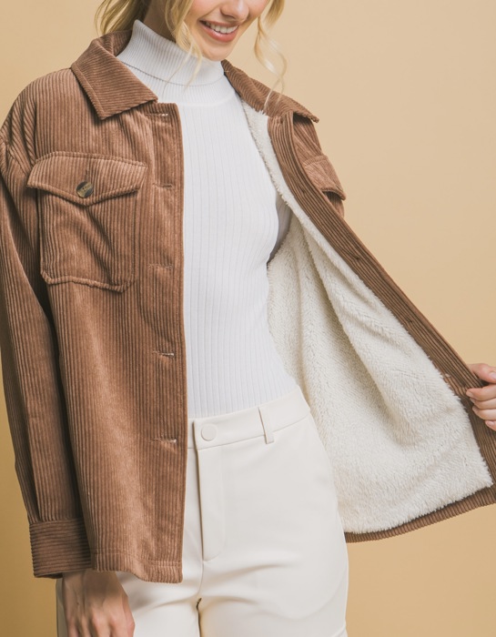 Corduroy Button Up Jacket With Sherpa