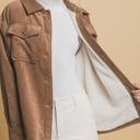 Large Cocoa Corduroy Button Up Jacket With Sherpa