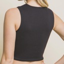 Large Black Mesh V-Neck Ribbed Seamless Crop Tank Top