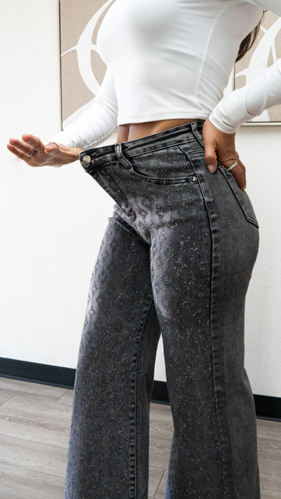 Camille Charcoal Rhinestone Sparkly High Waisted Jeans