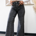 Medium Camille Charcoal Rhinestone Sparkly High Waisted Jeans