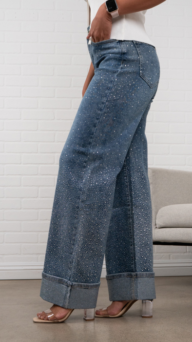 Lumi Cuffs Detail High-Waisted Sparkle Jeans