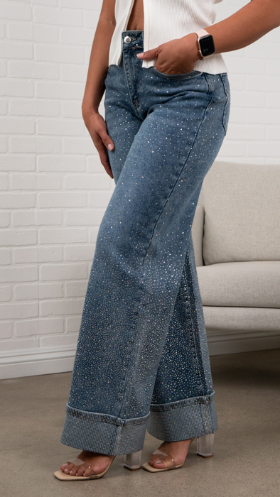 Lumi Cuffs Detail High-Waisted Sparkle Jeans