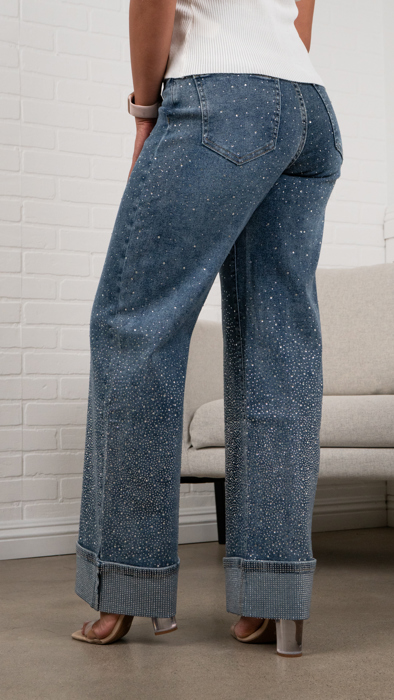 Lumi Cuffs Detail High-Waisted Sparkle Jeans