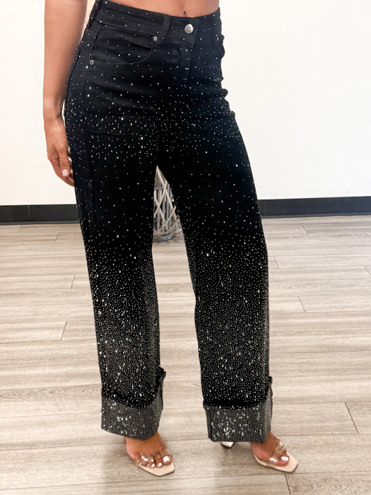 Lumi Cuffs Detail High-Waisted Sparkle Jeans