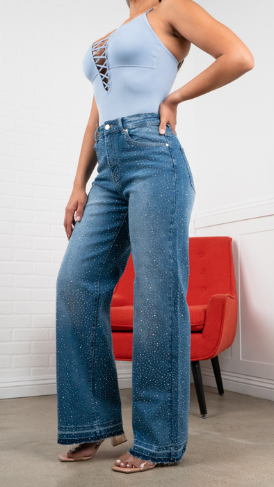 Elena Rhinestone Straight Jeans