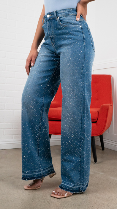 Elena Rhinestone Straight Jeans