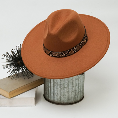 Alexia Fedora Hat – Wide Brim with Animal Print Strap