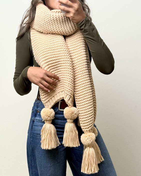 Alba Huge Knitted Pom Tassel Scarf