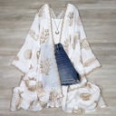 White Vallarta Seashell Embroidered Kimono Beach Cover Up