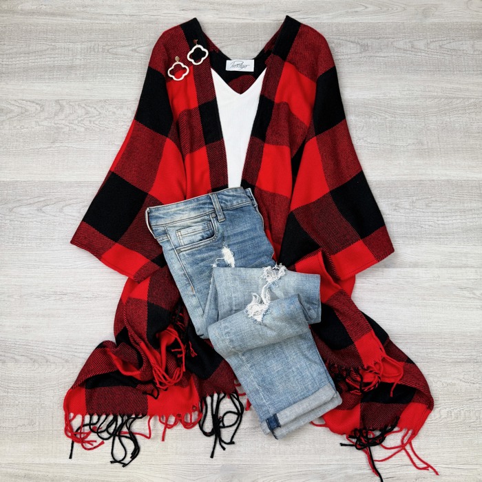 Buffalo Checker Classic Tassel Ruana