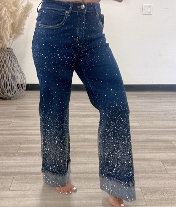 Lumi Cuffs Detail High-Waisted Sparkle Jeans