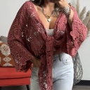 One Size Fits Most Cranberry Layla Embroidered  Floral Kimono Wrap