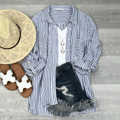 Long Sleeve Striped Button Down Shirt – Women’s Fall Casual Blouse