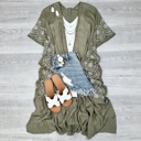 One Size Fits Most Olive Eliana Embroidered Cardigan kimono