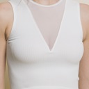 Small White Mesh V-Neck Ribbed Seamless Crop Tank Top