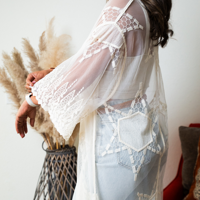 Star 3/4 Sleeve Long Boho Chic Kimono