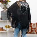 One Size Fits Most Black Medallion Boho Tassel Kimono / Kimonos boho chic Cover-up