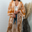 One Size Fits Most Tangerine Nadia Mesh Embroidered Boho Lace Kimono