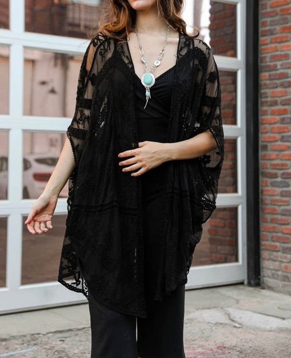 Emily Embroidered Mesh Kimono / Kimonos boho chic Cover-up