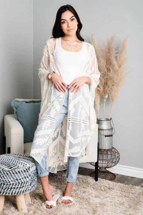 Emily Embroidered Mesh Kimono / Kimonos boho chic Cover-up