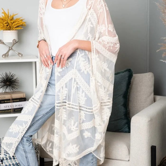 Emily Embroidered Mesh Kimono / Kimonos boho chic Cover-up